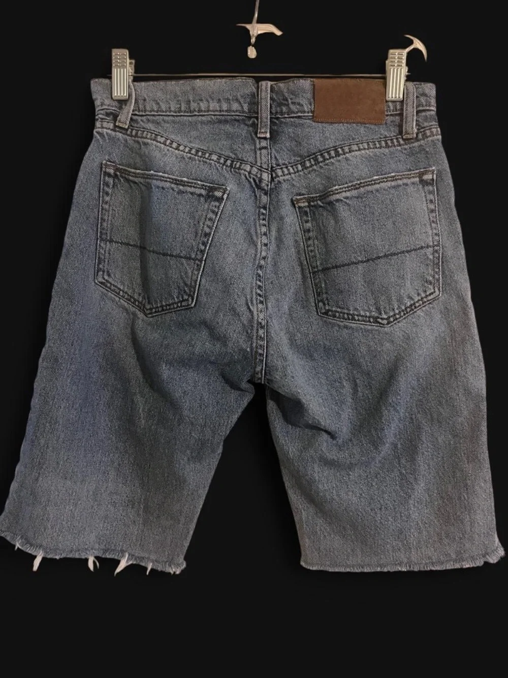 NSF Light Blue Denim long Shorts with button fly closure